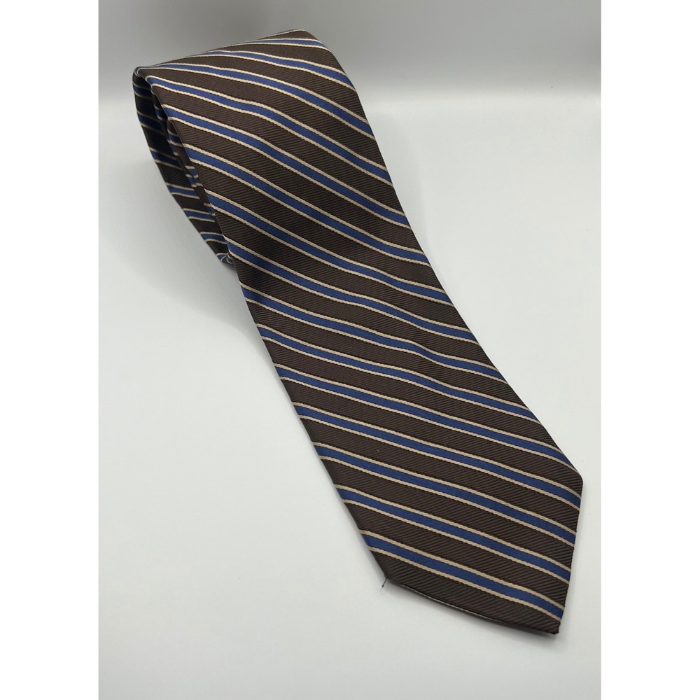 Brooks Brothers Silk Tie Brown Navy Blue Cream Striped Rep Mens Necktie
